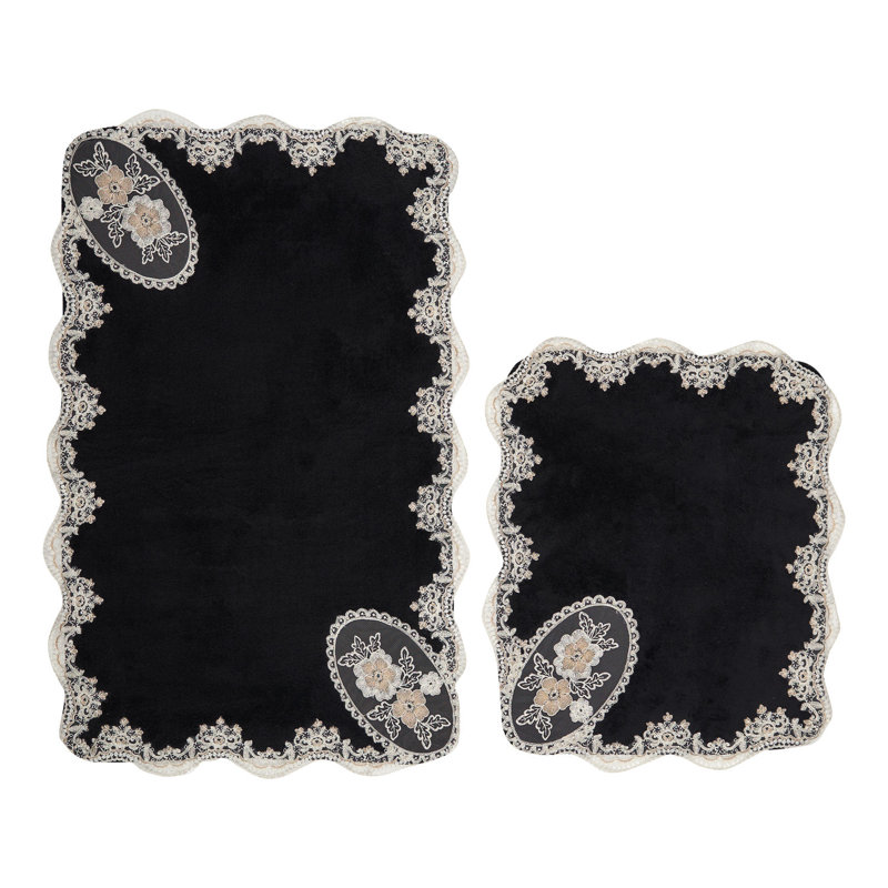 Ensemble de tapis de bain Premium (2 pièces), noir et blanc, 19,7 po x 23,6 po et 23,6 po x 39,4 po | 100% polyester, hauteur des poils de 0,6 po | Dessous antidérapant, antibactérien, lavable à la machine | Idéal pour la sécurité et le confort de la salle de bain, conception durable
