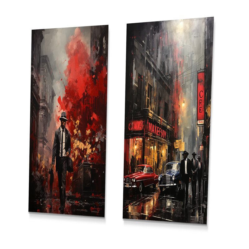Red Harlem Nights At The Cotton Club II - ensemble de salon Harlem Renaissance, H 28 po x l 24 po