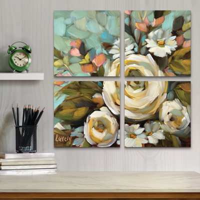 Ensemble de 4 panneaux d'art mural - "Garden Beauty" par Andrea Lavery pour la décoration de salon, de chambre à coucher ou de bureau 