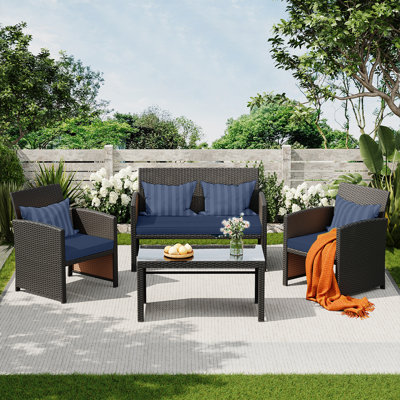 4 PCS Outdoor Seating Group with Cushions for 4 Person