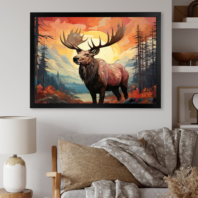«Brown Peach Moose Majestic», impression géométrique sur toile, H 16 po x l 32 po x P 1 po, Cadre simple noir