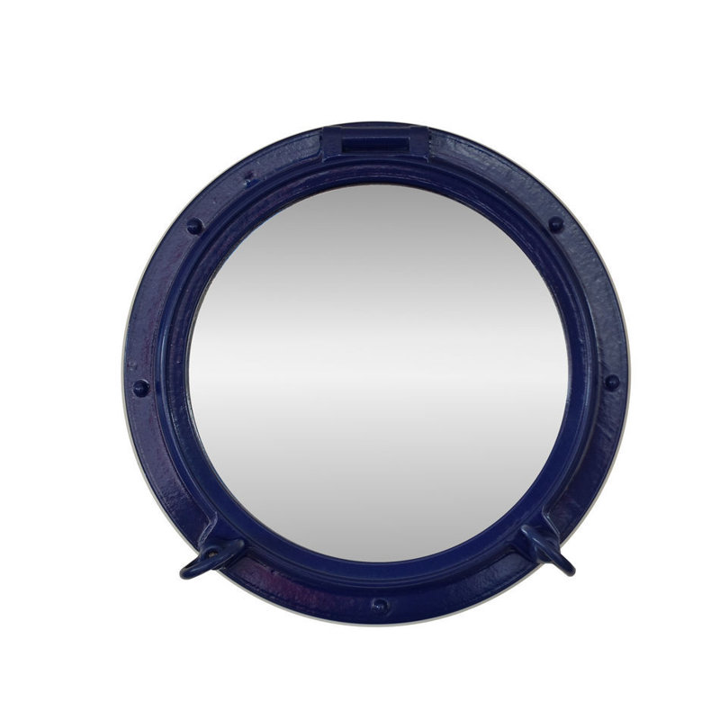Porthole Wood Wall Mirror, 24" H x 24" W, Navy Blue