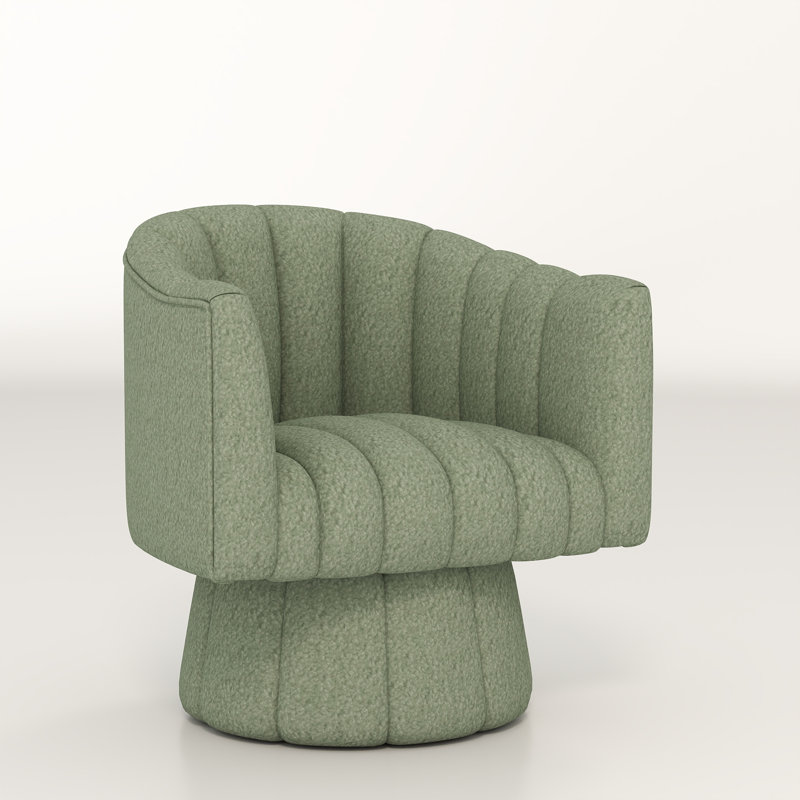 Murrow Upholstered Swivel Barrel Chair, Green Teddy