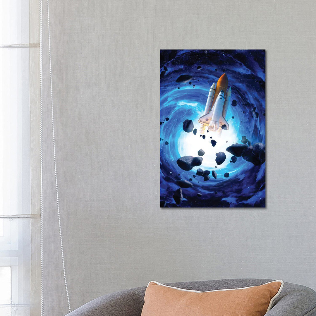 Raketenstart Blauer Wirbel und Asteroiden von GEN Z - Galerie-verpackte Leinwand Giclée auf Leinwand