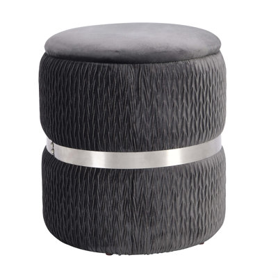 Velvet Round Ottoman With Storage