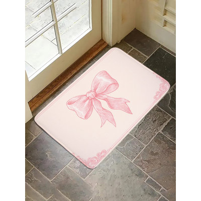 Pink Bow Decoration Bath Rug, 36 X 24