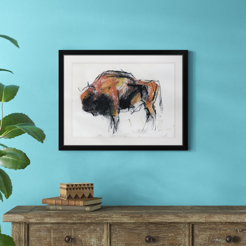 «Zubre, Bialowieza», reproduction d'art, H 25 po x l 32 po x P 1 po, Cadre noir