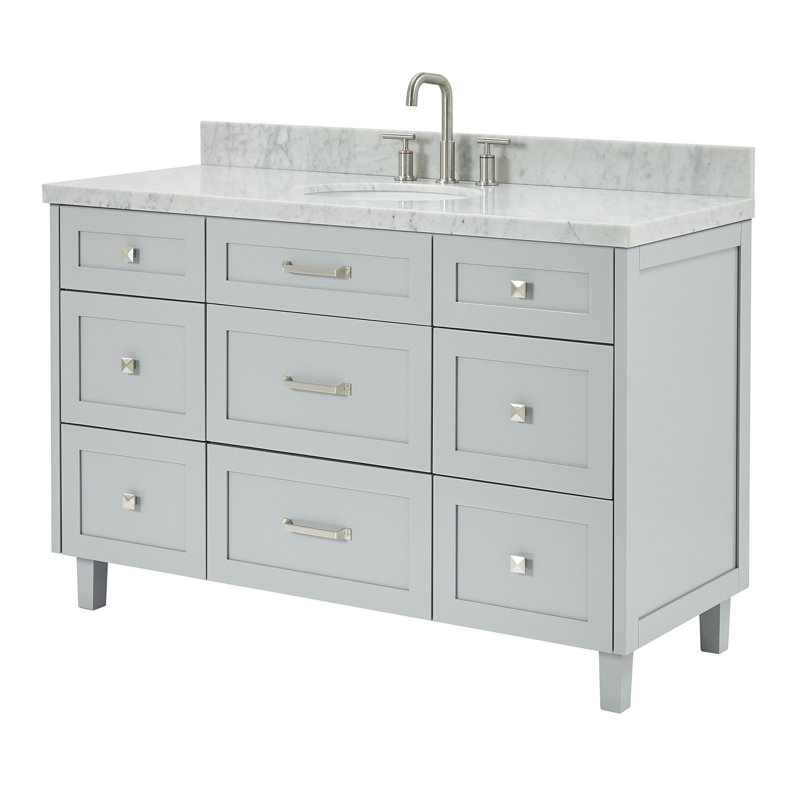 ARIEL Monroe 54 Single Sink Bathroom Vanity with Carrara Quartz Top, 61", Carrara White Marble, Gray