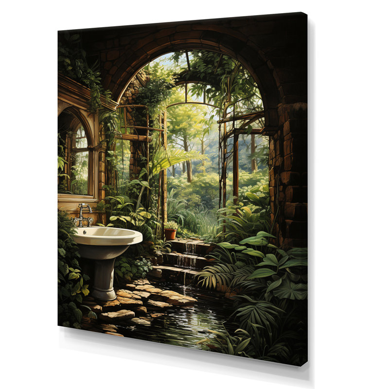 Hise Bathroom Natures Retreat II, reproduction d'art sur toile, H 44 po x l 34 po x P 1,5 po, Toile tendue