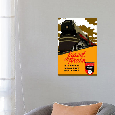Travel By Train (Safety Comfort Economy) Advertising Vintage Poster - Wrapped Canvas Print