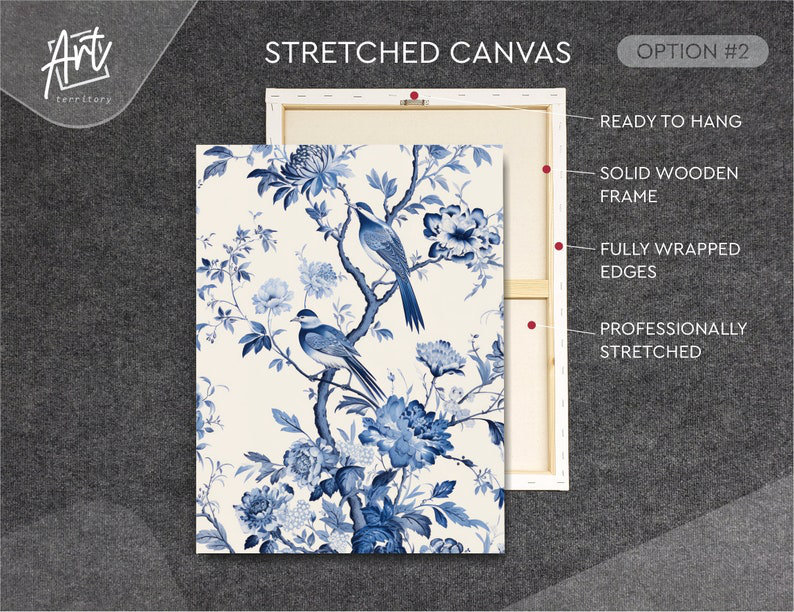 Art mural antique chinois rétro bleu, affiches botaniques ou toiles, H 16 po x l 36 po x P 0,75 po, Wrapped Canvas