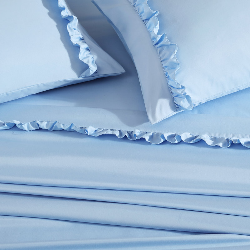 Swift Home Ruffle Hem 4-Piece Ultra-Soft Microfiber Sheet Set - Farmhouse, Shabby Chic, Feminine - Fits Mattress up to 14" Thick - Peach Fuzz, Durable, Easy Care