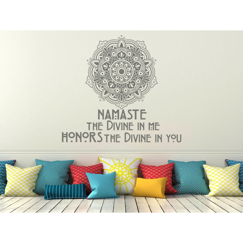 Décalcomanie murale décoration mandala Namaste, Argent métallique