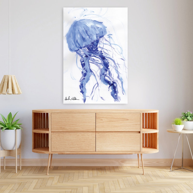 Art côtier méduse bleue, H 48 po x l 32 po