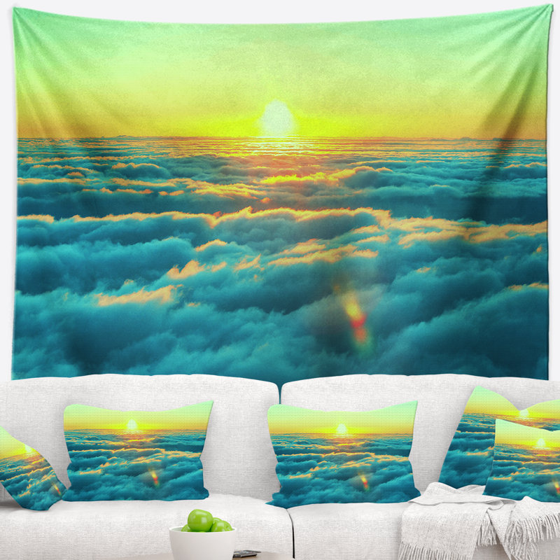 Tapisserie à coucher de soleil au-dessus d’un beau nuage bleu, H 32 po x l 39 po