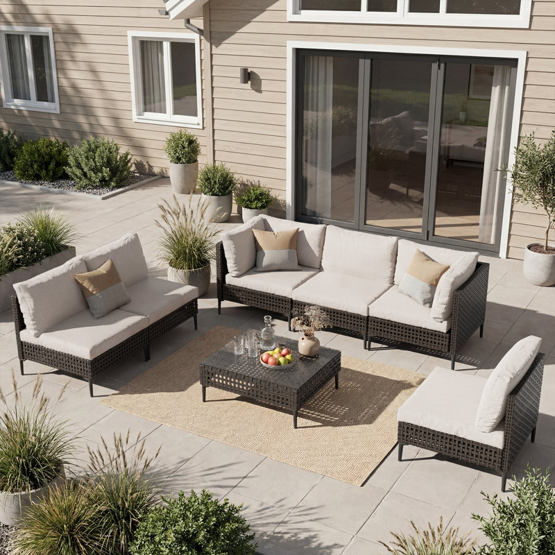 7-pieces Wicker Conversation Sets, Beige/Brown