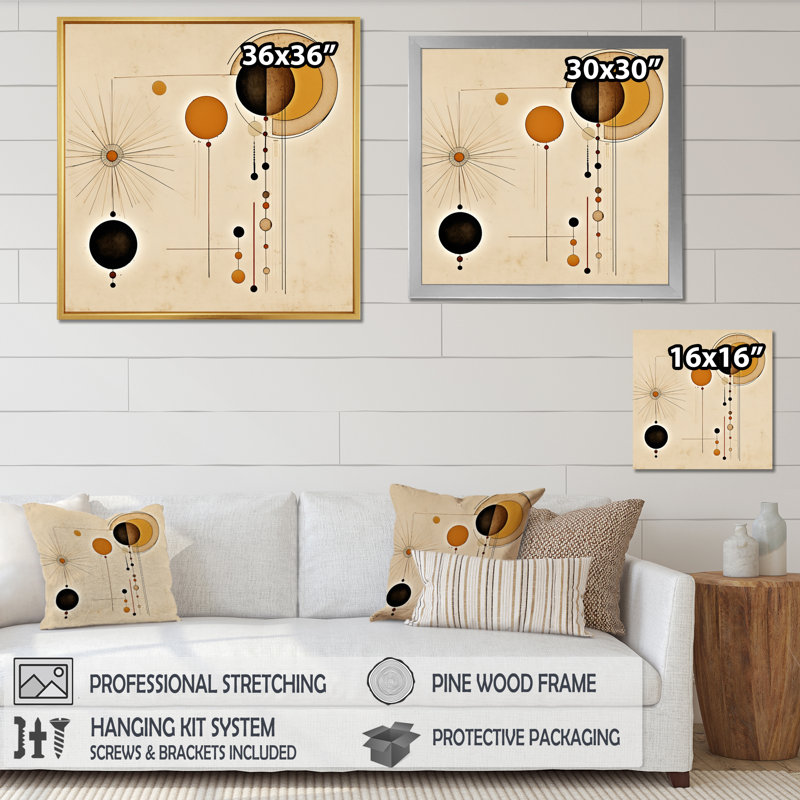 Moon Phases Midcentury Vintage Illustration - Modern Midcentury, reproduction sur toile, Cadre simple noir