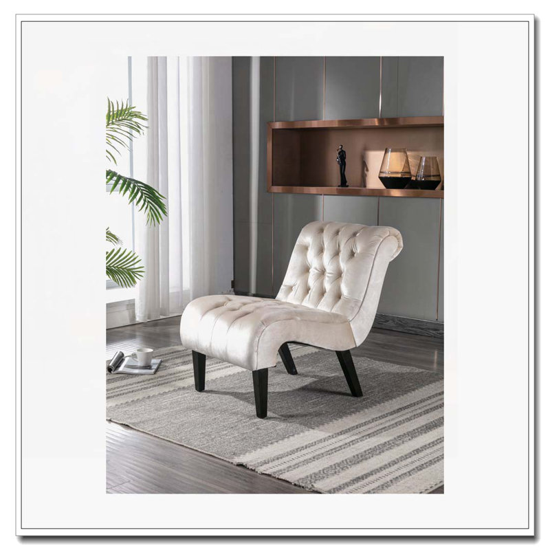 Chaise de salon en velours sans accoudoirs, Beige