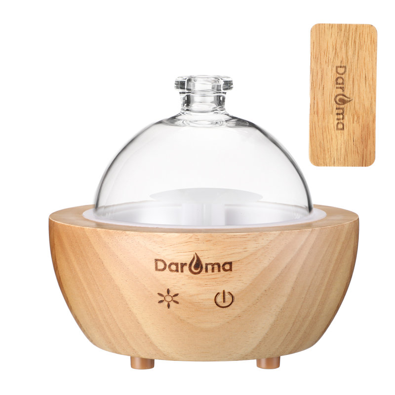 Diffuseur d'huiles essentielles en verre fait à la main et en bois véritable 2025, diffuseur d'aromathérapie, humidificateur d'arôme 200 ml, brume fraîche avec 7 couleurs DEL, arrêt automatique sans eau pour le cadeau de chambre à coucher pour bure