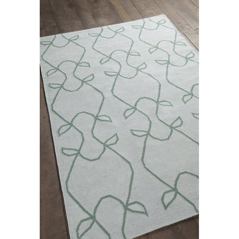 Tapis d'intérieur en laine et en coton tissé à plat à motif abstrait gris et vert Lima Performance, 3 pi x 5 pi