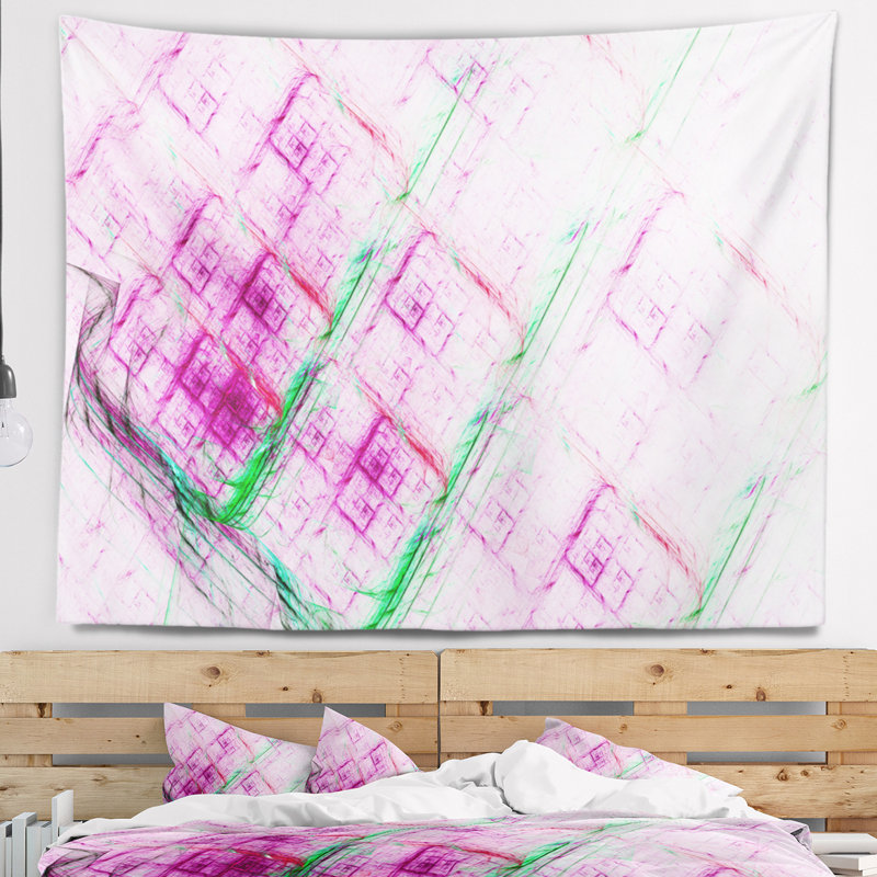 Tapisserie abstraite mauve à motif fractal, H 32 po x l 39 po