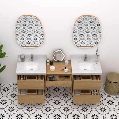 Mellani 72 Inch Floating Bathroom Vanity & Makeup Table Set