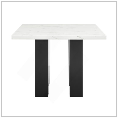 1 table de salle à manger carrée contemporaine à hauteur de comptoir avec plateau en faux marbre noir et blanc