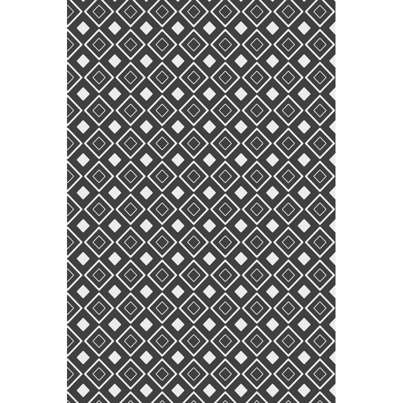 Tapis géométrique en polyester tissé à la machine en noir et blanc, Rectangle 1 pi 8 po x 2 pi 7 po