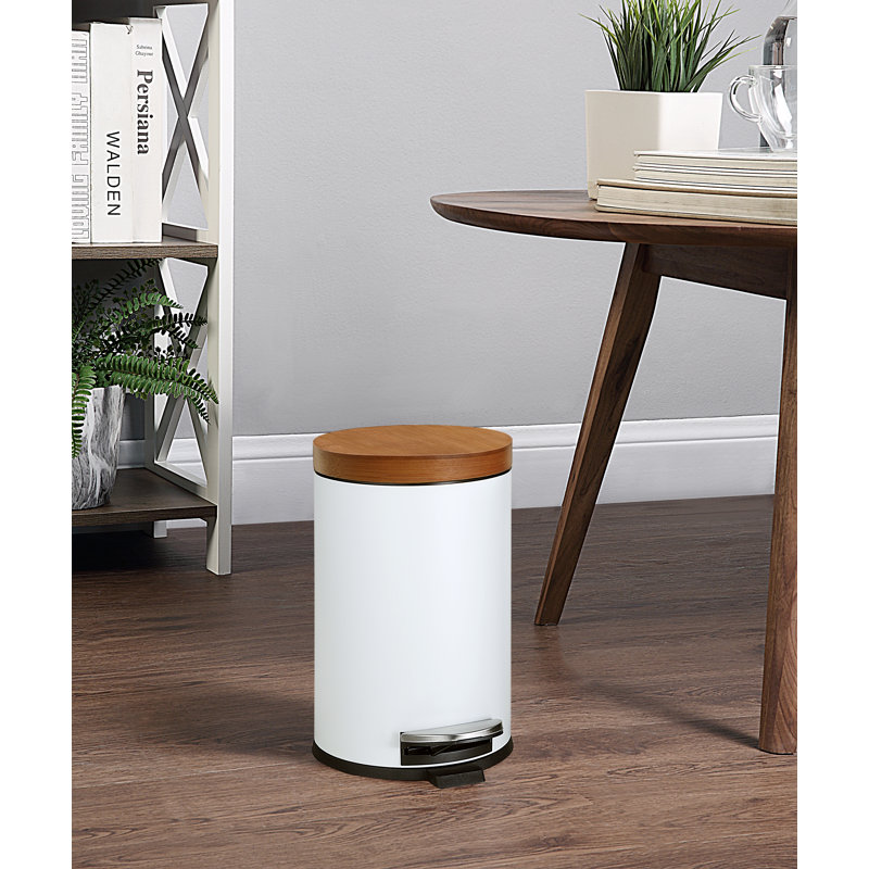 Round Trash Can With Bamboo Lid-black, White