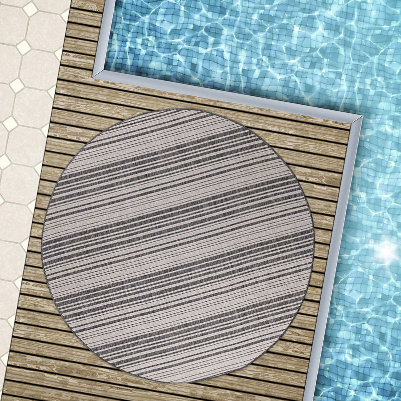 Tapis gris à rayures Waikiki, Rond 6 pi 7 po