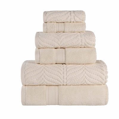QuickDry Luxury Cotton Chevron Towel Set - 6 Piece Assorted, Zero Twist, Ultra Soft & Absorbent, Includes 2 Bath, 2 Hand, 2 Washcloths, Ivory