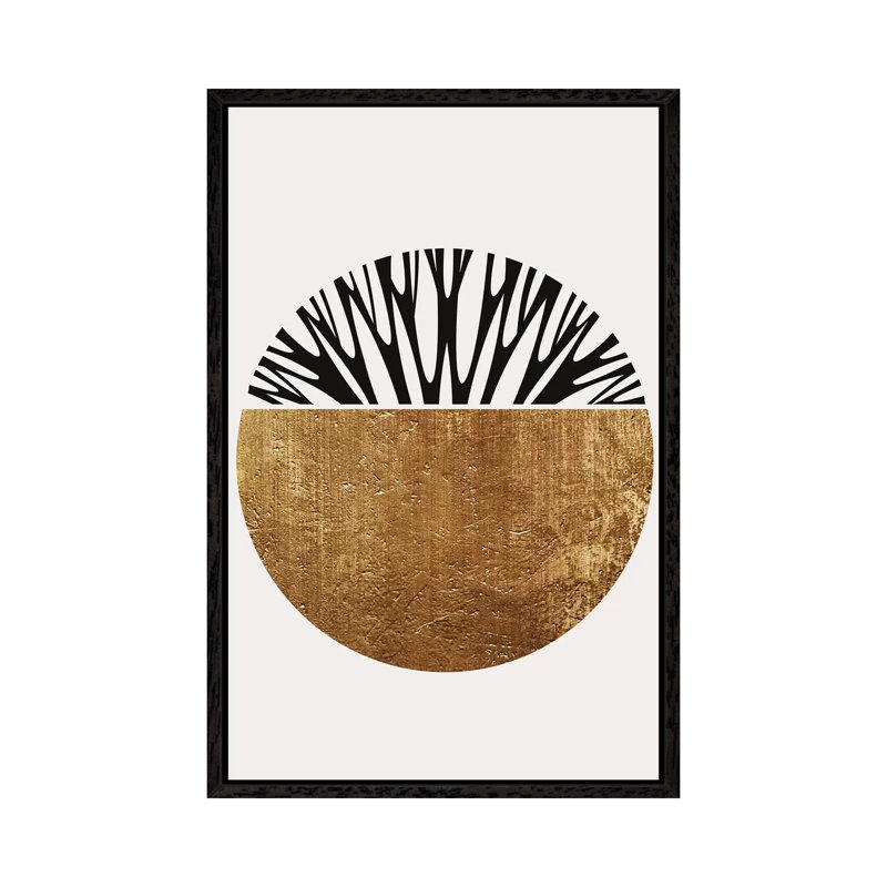 Abstractika - Gold 1 Piece Wall Art on Canvas, 101.6cm H x 66.04cm W x 3.81cm D, Black Floater Framed
