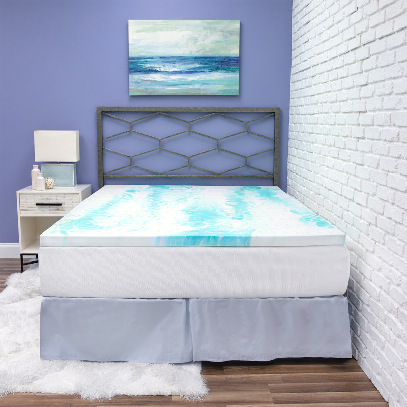 Full Size Gel Memory Foam Mattress Topper with Cooling Blue Swirl