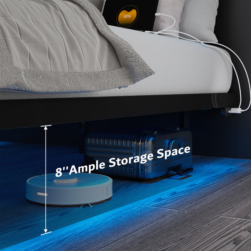  Full Size Floating Bed Frame With Rgb Led Lights And Charging Station,heavy Duty Metal Platform Beds,no Box Spring Needed,black