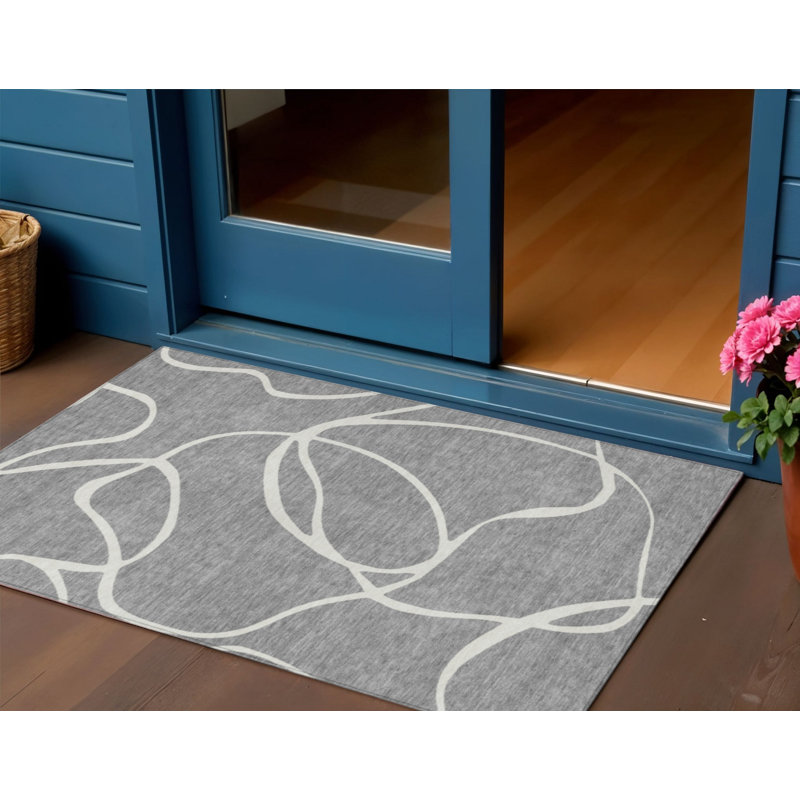 3' X 5' Gray And Ivory Abstract Washable Indoor Outdoor Area Rug