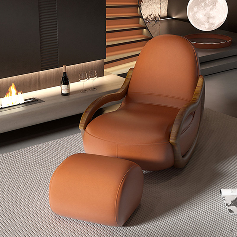 Leisure Faux Leather Rocking Chair with Ottoman, Orange
