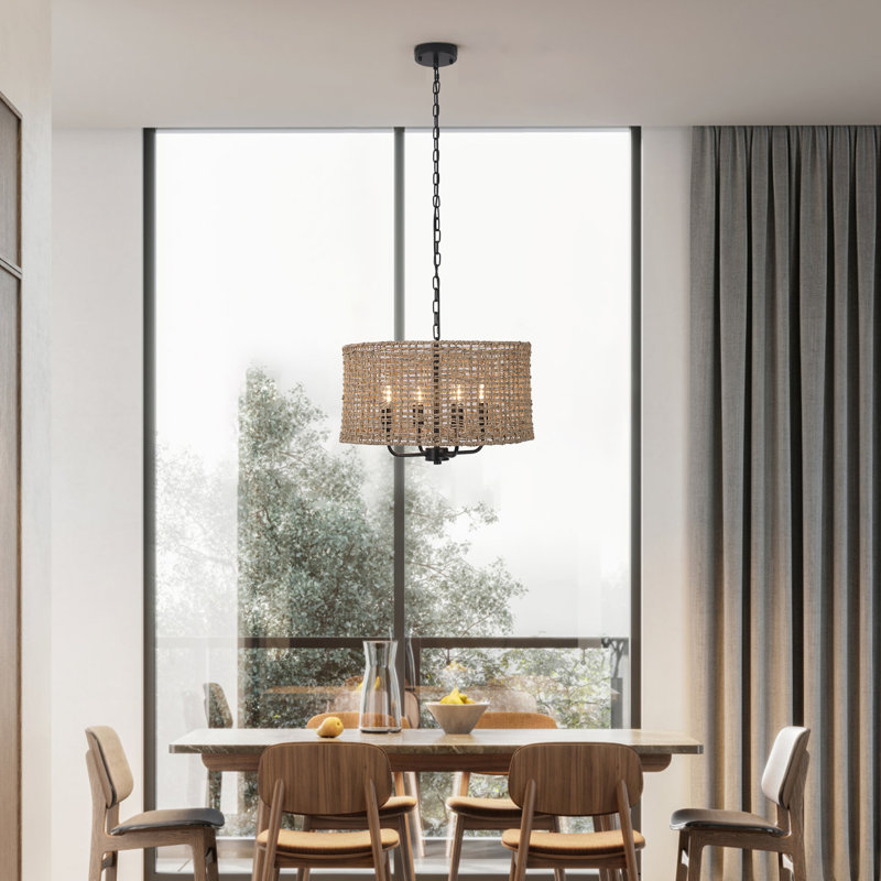 19.68" Hand Woven Bohemian Rattan Pendant Chandelier