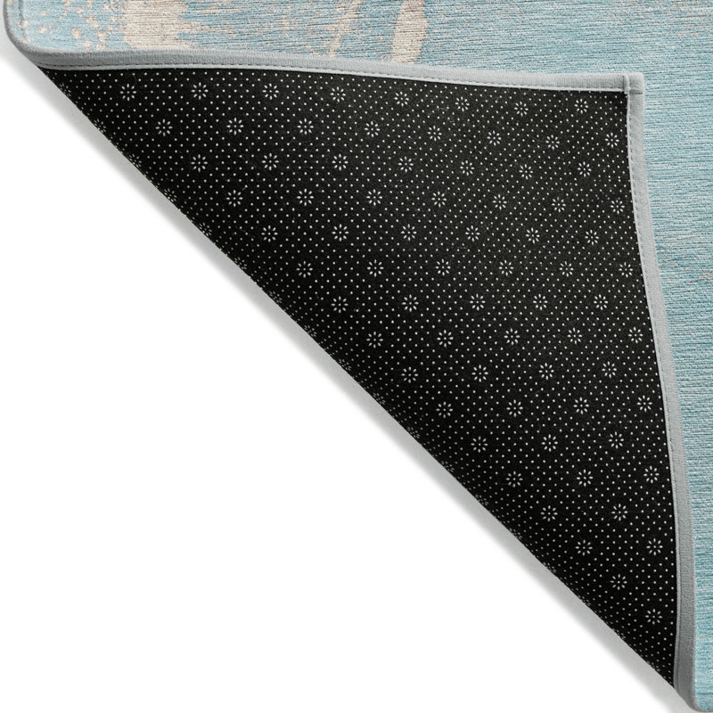 3' X 5' Teal Abstract Washable Non Skid Indoor Outdoor Area Rug