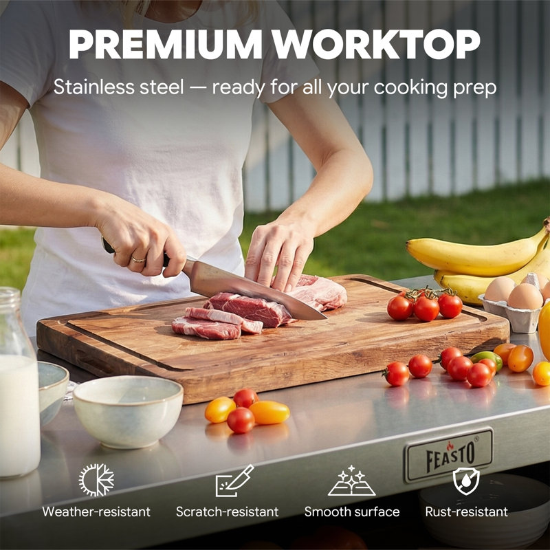  Stainless Steel Grill Table Cart With 2 Foldable Side Tables