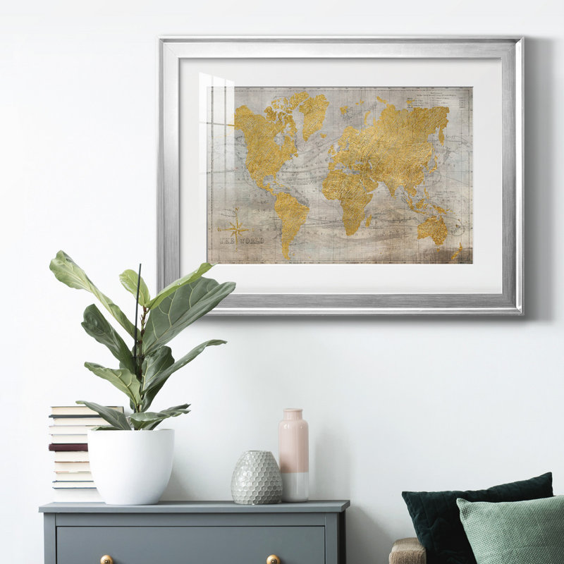 " Golden World ", 22.5" H x 30.5" W x 1" D, Silver Framed
