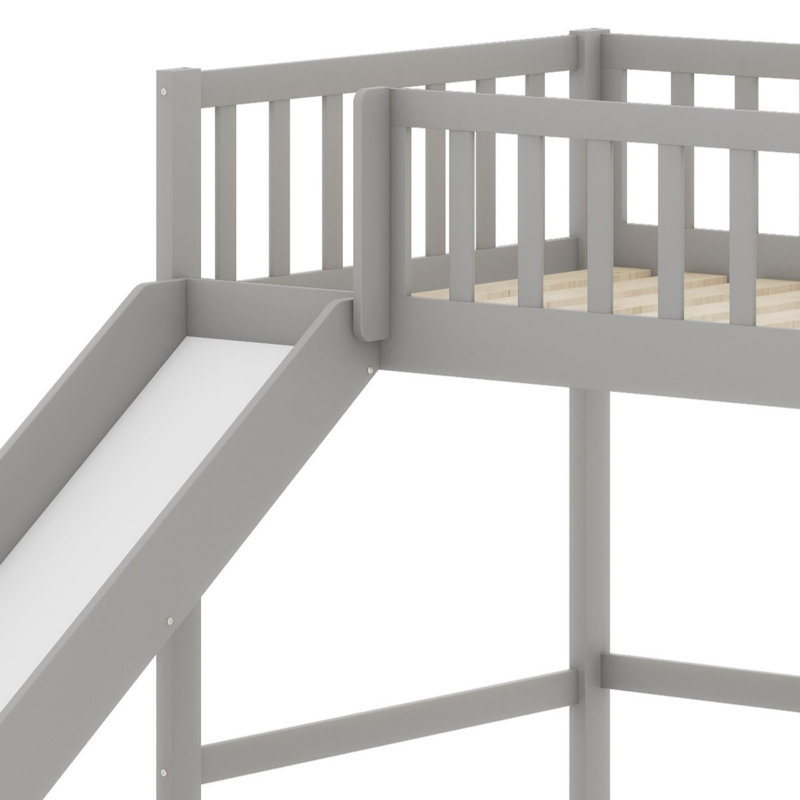 Low Loft Bed With Ladder And Slide, Gray