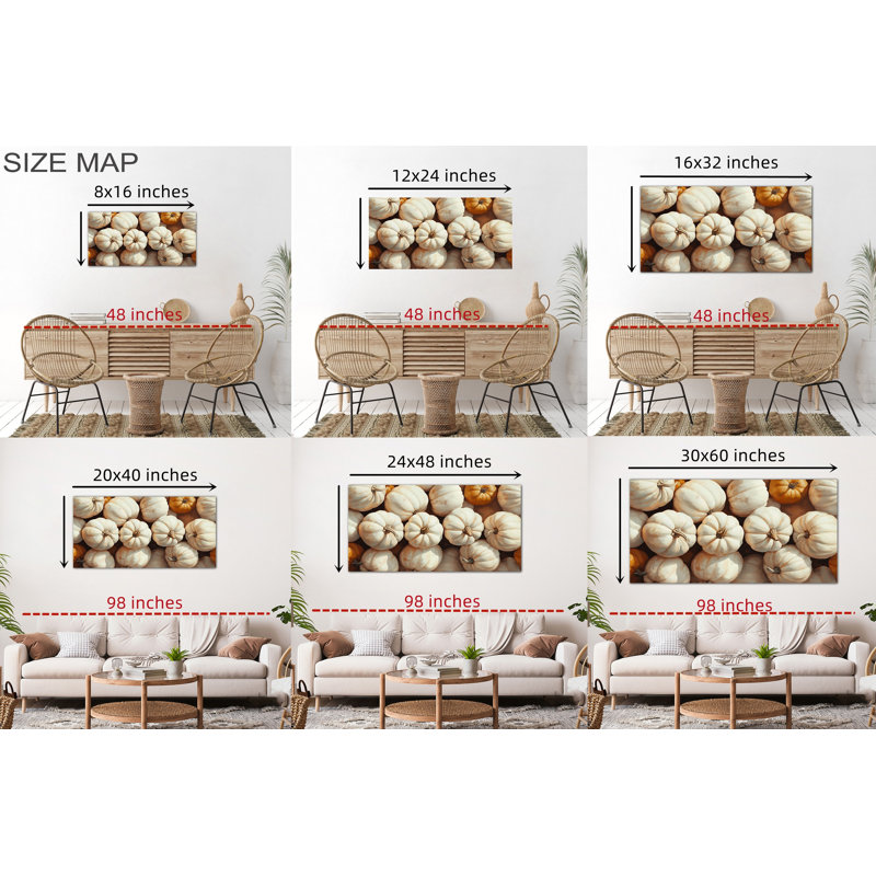 Large Fall Pictures Wall Decor - Pumpkin Fall Canvas Wall Art for Living Room, Autumn Harvest Wall Art Paintings for Home Decoration, Framed Wrapped Canvas Prints, 24×48 inches