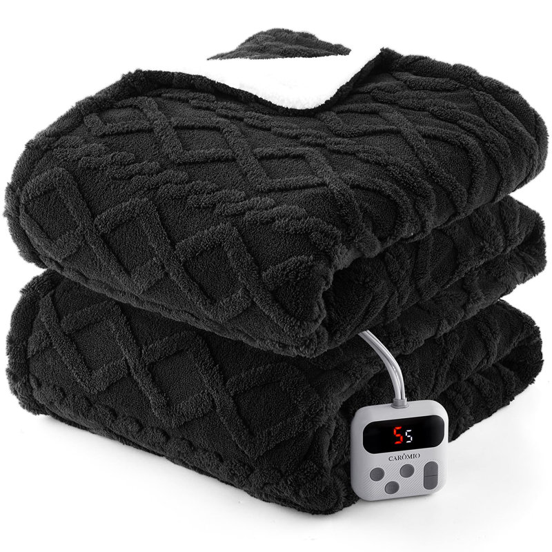 Couverture chauffante en sherpa avec 10 niveaux de chaleur et arrêt automatique réglable, 94*100 inches, Black