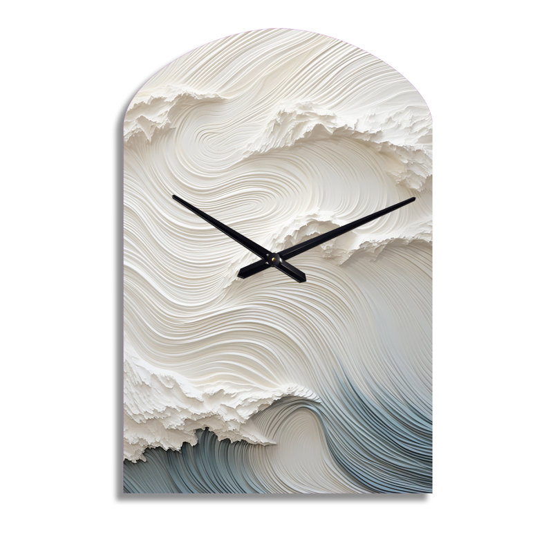 Horloge murale blanche et bleue à motif Papercut I - Waves Arch, Moyenne
