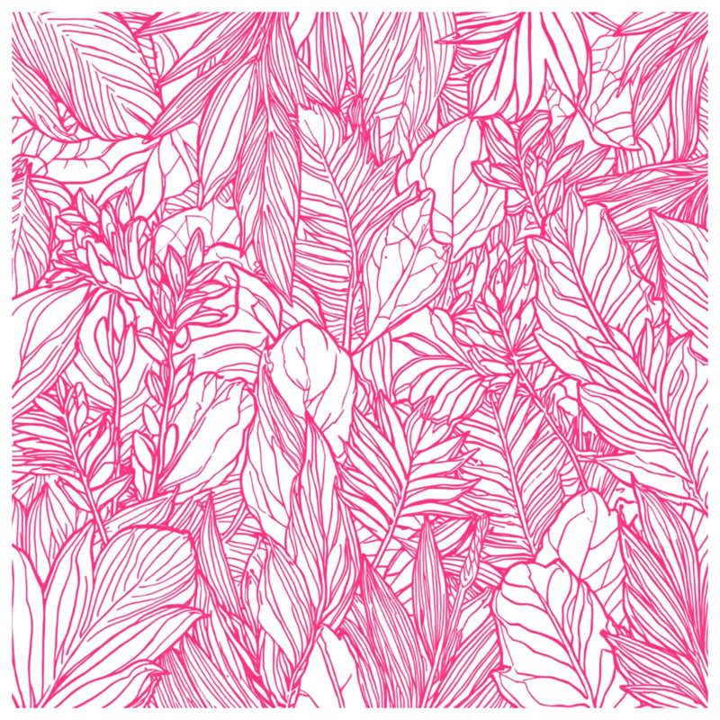Tapisserie murale «Pink Leaf Line Art» - feuilles, décoration murale, 68 po H x 80 po L avec 4 œillets