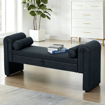 Banc contemporain bleu foncé de 60 pouces avec rangement, parfait pour les couloirs et les chambres à coucher, banc de rangement rembourré en velours, grand confort pour plusieurs personnes, design moderne, espaces d'activité idéaux