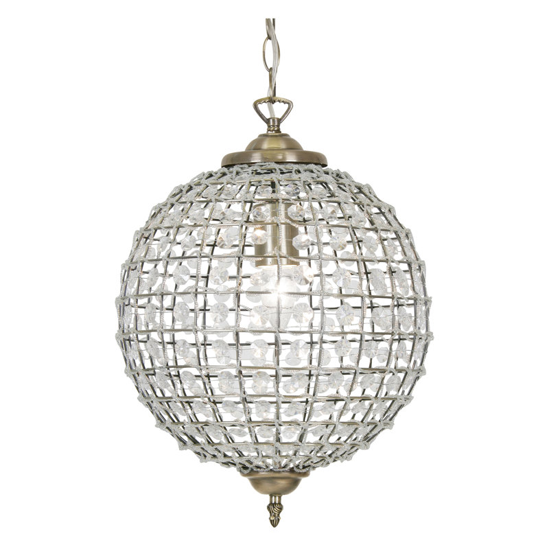 - Light Antique Brass Crystal Pendant, 30cm H x 30cm W x 30cm D