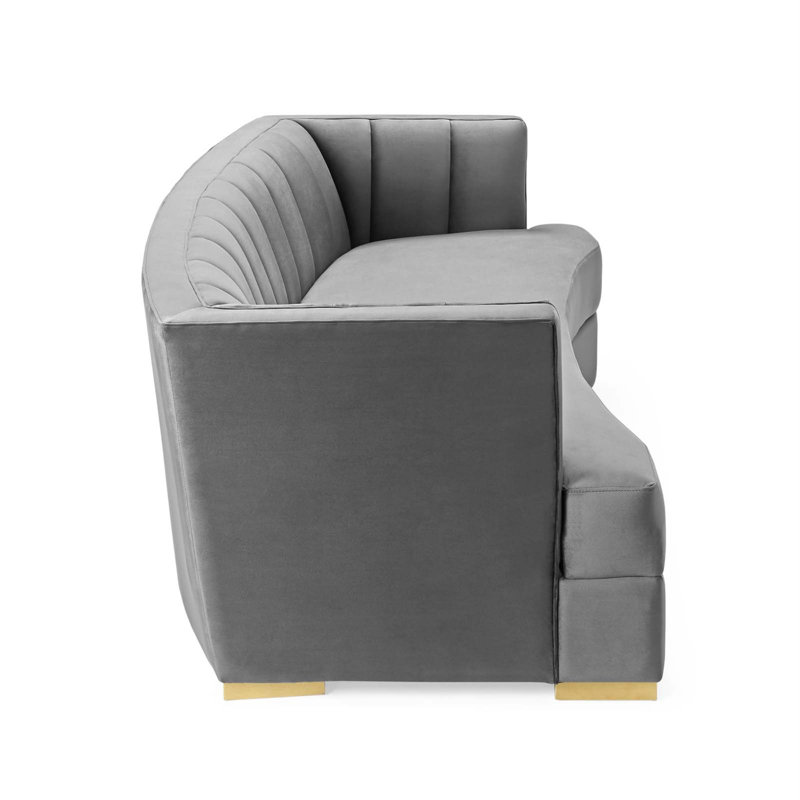 Glam Deco Elegance Gray Velvet Channel Tufted Sofa