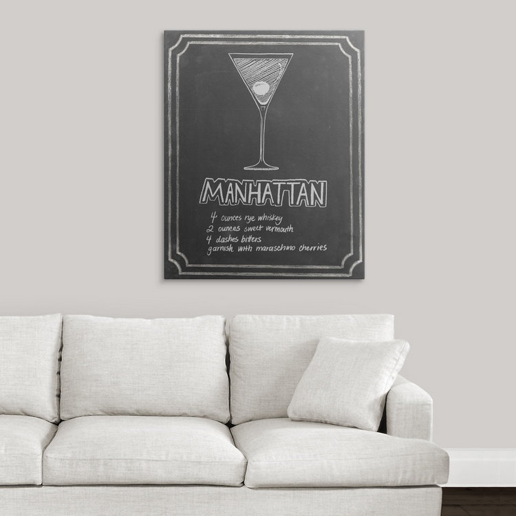 « ii », affiche rétro dépilé Chalkboard Cocktails, H 10 po x l 8 po x P 1,5 po, Toile