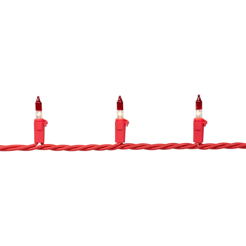 Mini Christmas Light Set - Green Wire, 258", Clear/Red